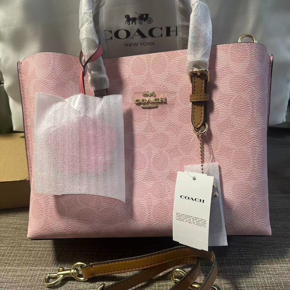 NWT COACH Mollie Tote Bag 25 In Signature (CER24) Powder Pink - Picture 2 of 6